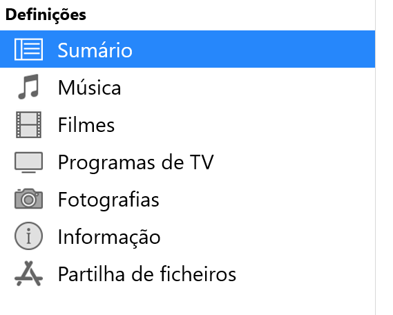 Sumário do iTunes