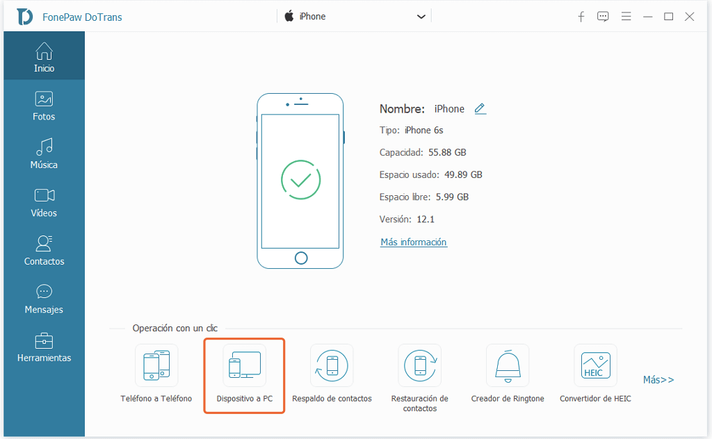 transferir todos los archivos de iPhone a PC a la vez