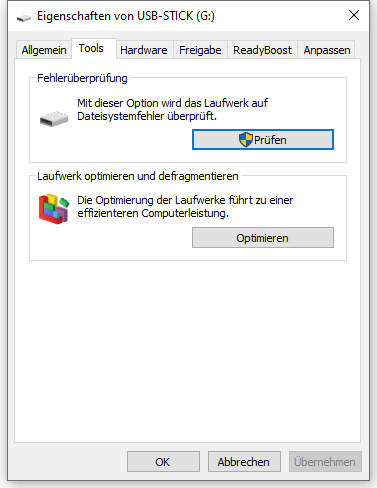 USB mit Windows-Tool prüfen und reparieren