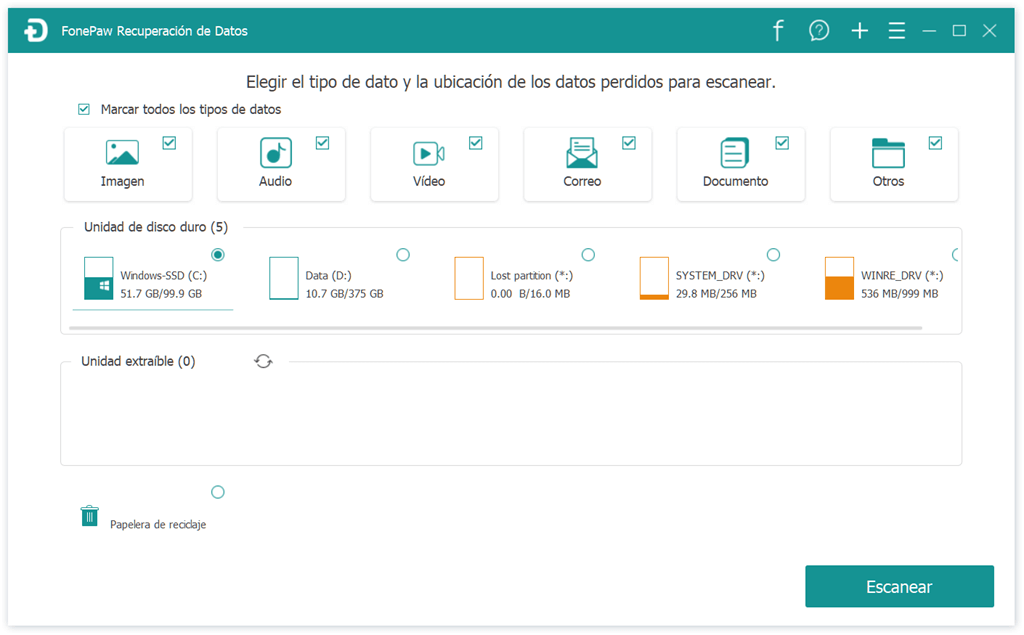 Seleccionar tipos de datos y la ubicación