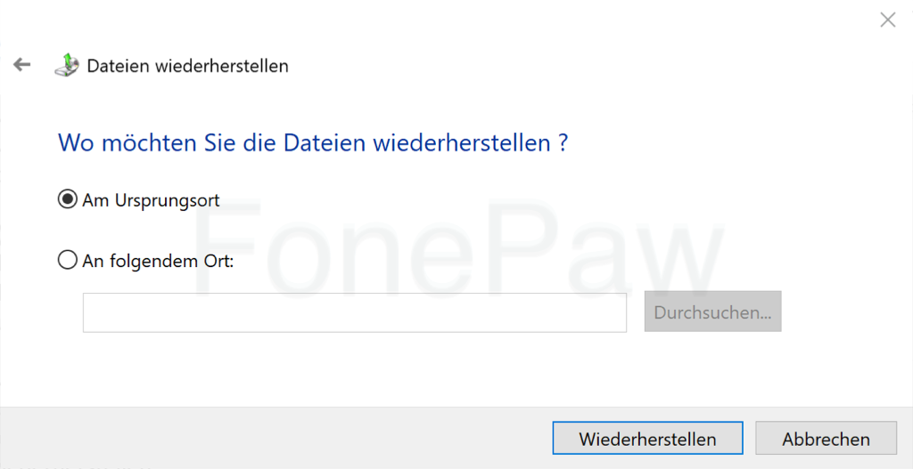 Windows Dateien am Ursprungsort wiederherstellen