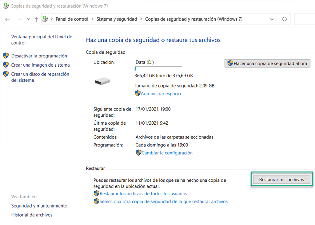Restaurar mis archivos de copias de seguridad